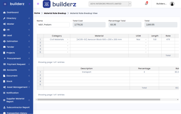 builderz-construction-erp-tender-dashboard-Material-Rate-Breakup-View